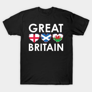 Great Britain England Scotland Wales Flags Hearts T-Shirt